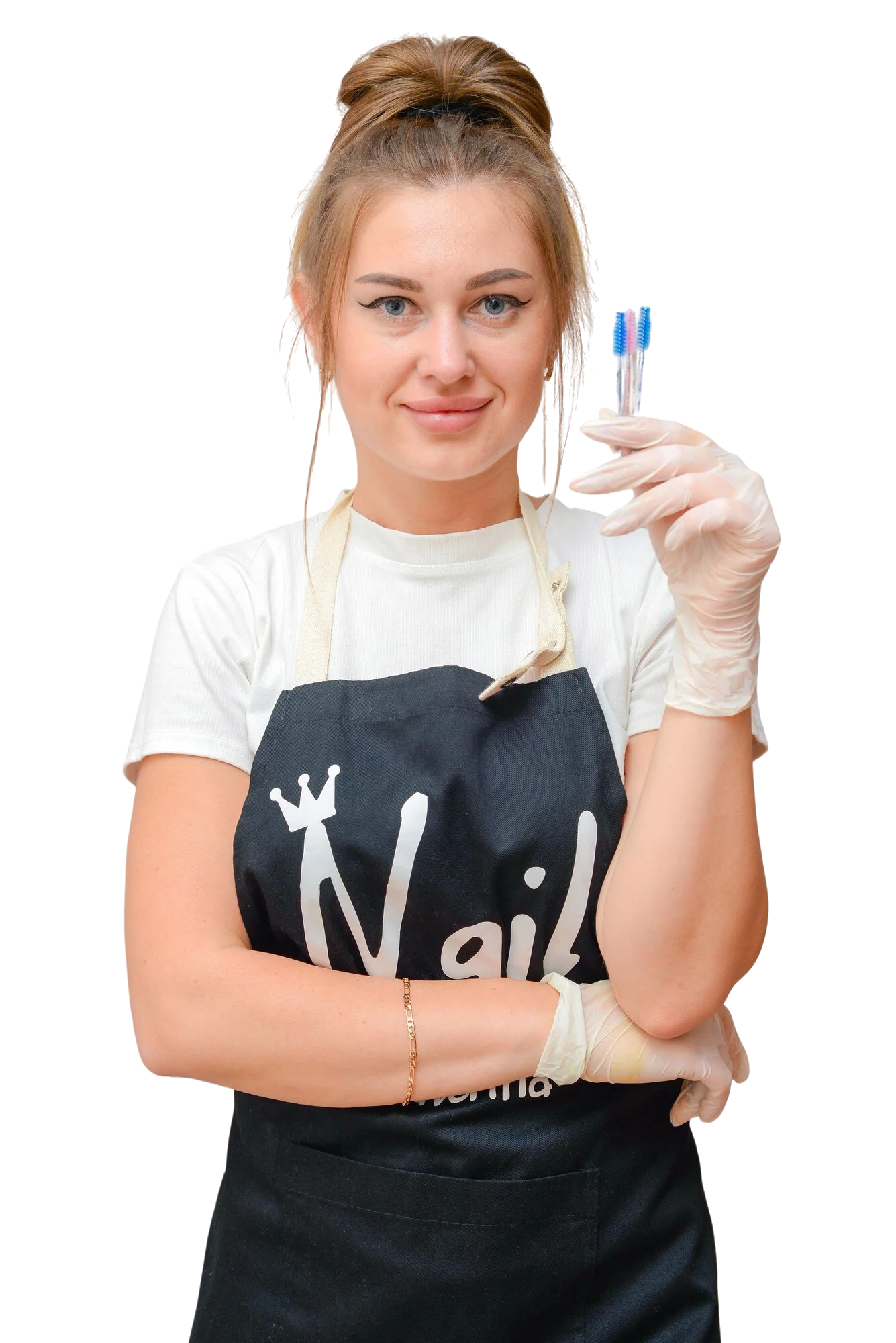 Portrait manicure master salon with tools his hands